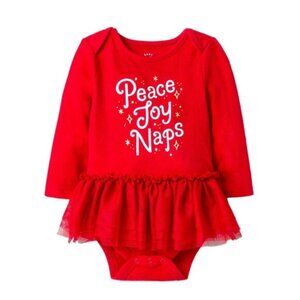 NEW Cat & Jack Peace Joy Naps Long Sleeve Christmas Holiday Skirted Tutu Onesie